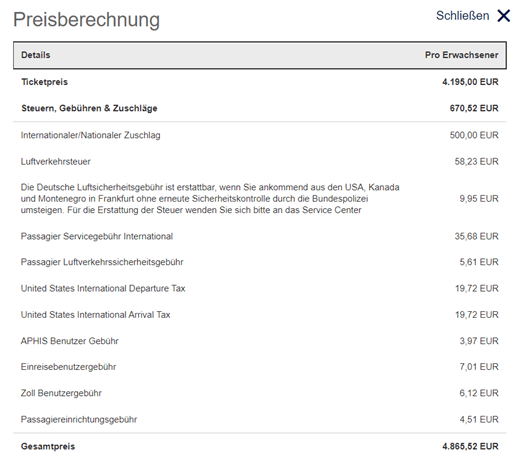 Preis Frankfurt New york